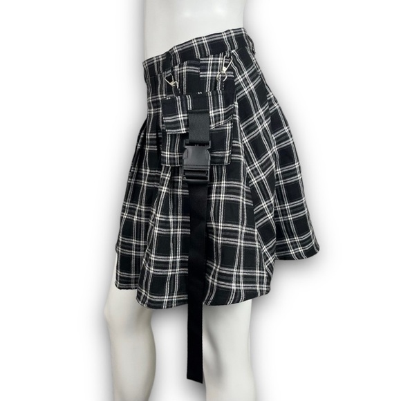 ❤️ SHEIN Plaid Flap Pocket Pleated Mini Skirt Preppy Dark Academia Y2k Punk Goth - Picture 5 of 10